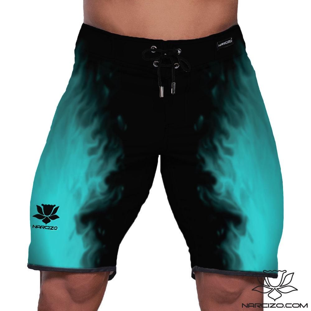 Spodenki startowe do Men's physique (fitness plażowe) Riccardo's Aqua Flame 19 cali turkus/czarny